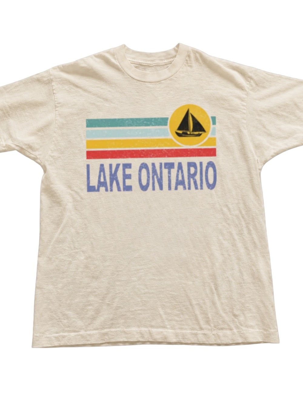 Off White Lake Ontario Graphic Tee with Retro Stripes
